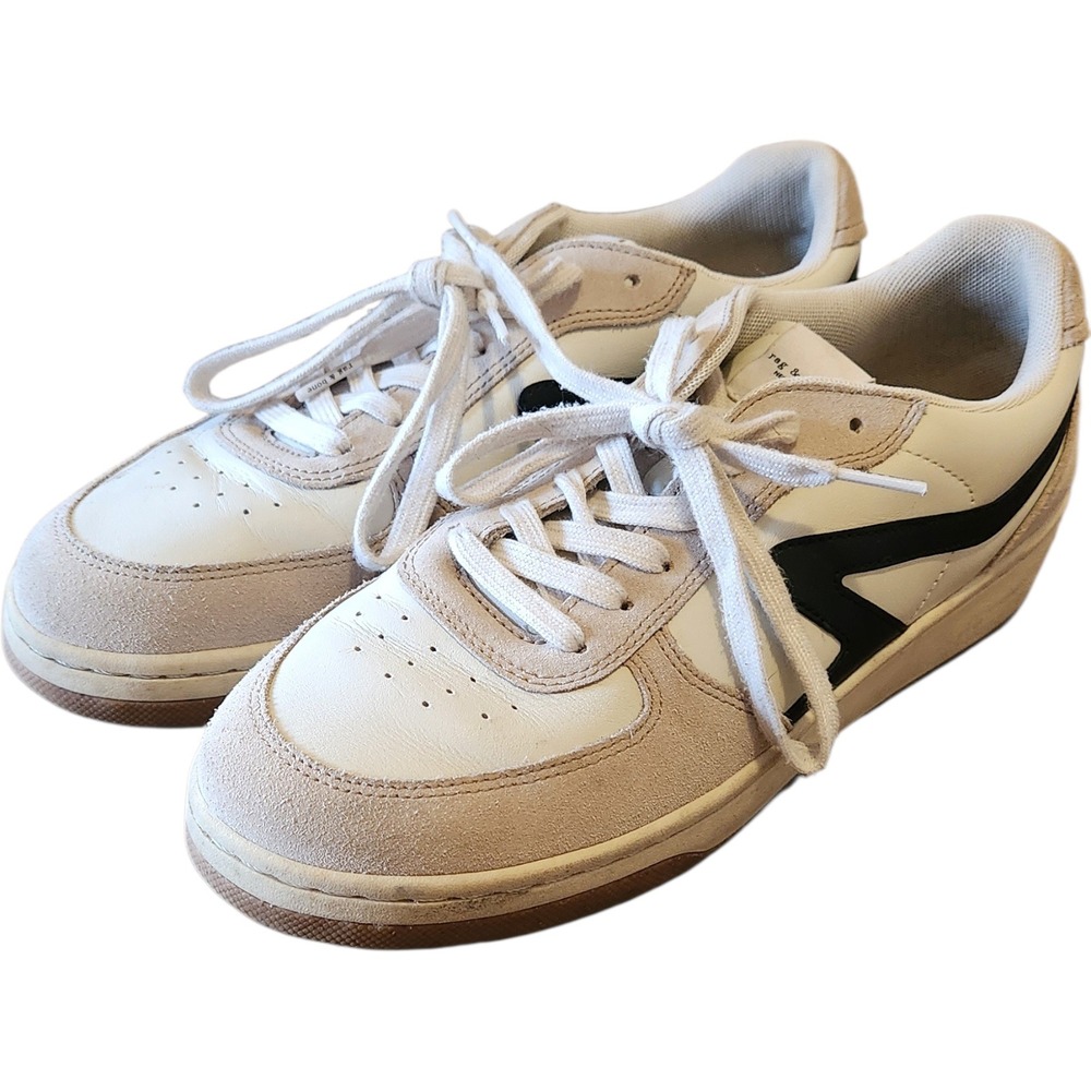Rag Bone New‎ York Retro Court Sneakers White Beige Suede Black Logo Low Top 41